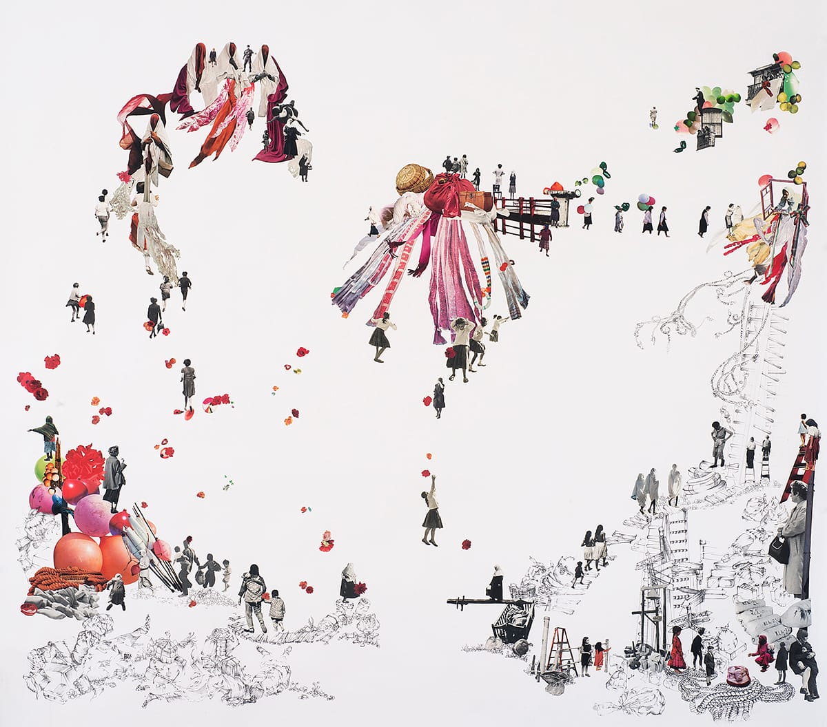 Rachel Farbiarz, "Cradle" (2016), graphite, ink, and collage, 48 x 55 in (all images courtesy G Fine Art)