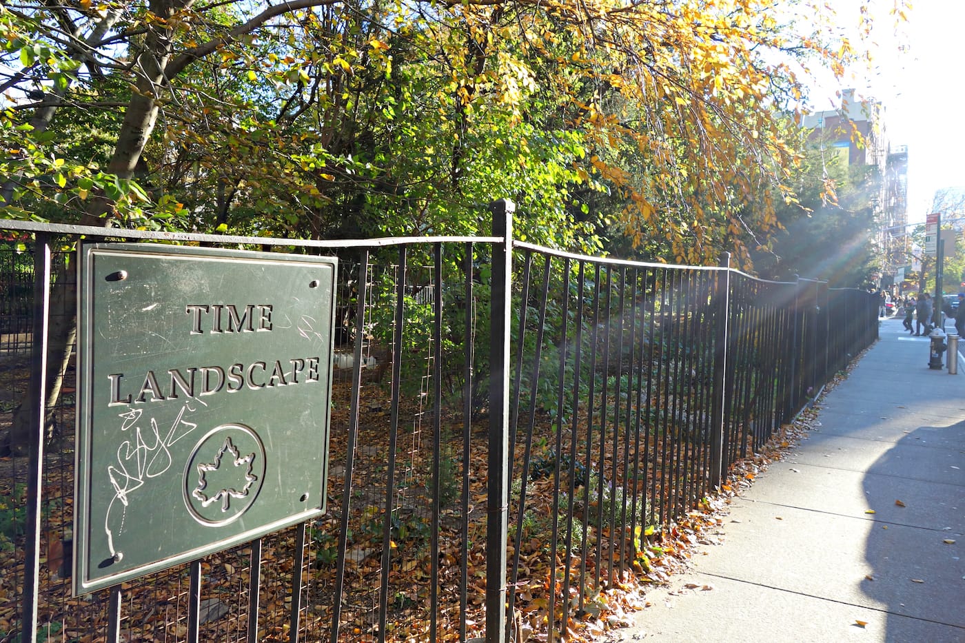 Alan Sonfist's "Time Landscape" at the corner of La Guardia Place and West Houston Street, NYC (photo by the author for Hyperallergic)