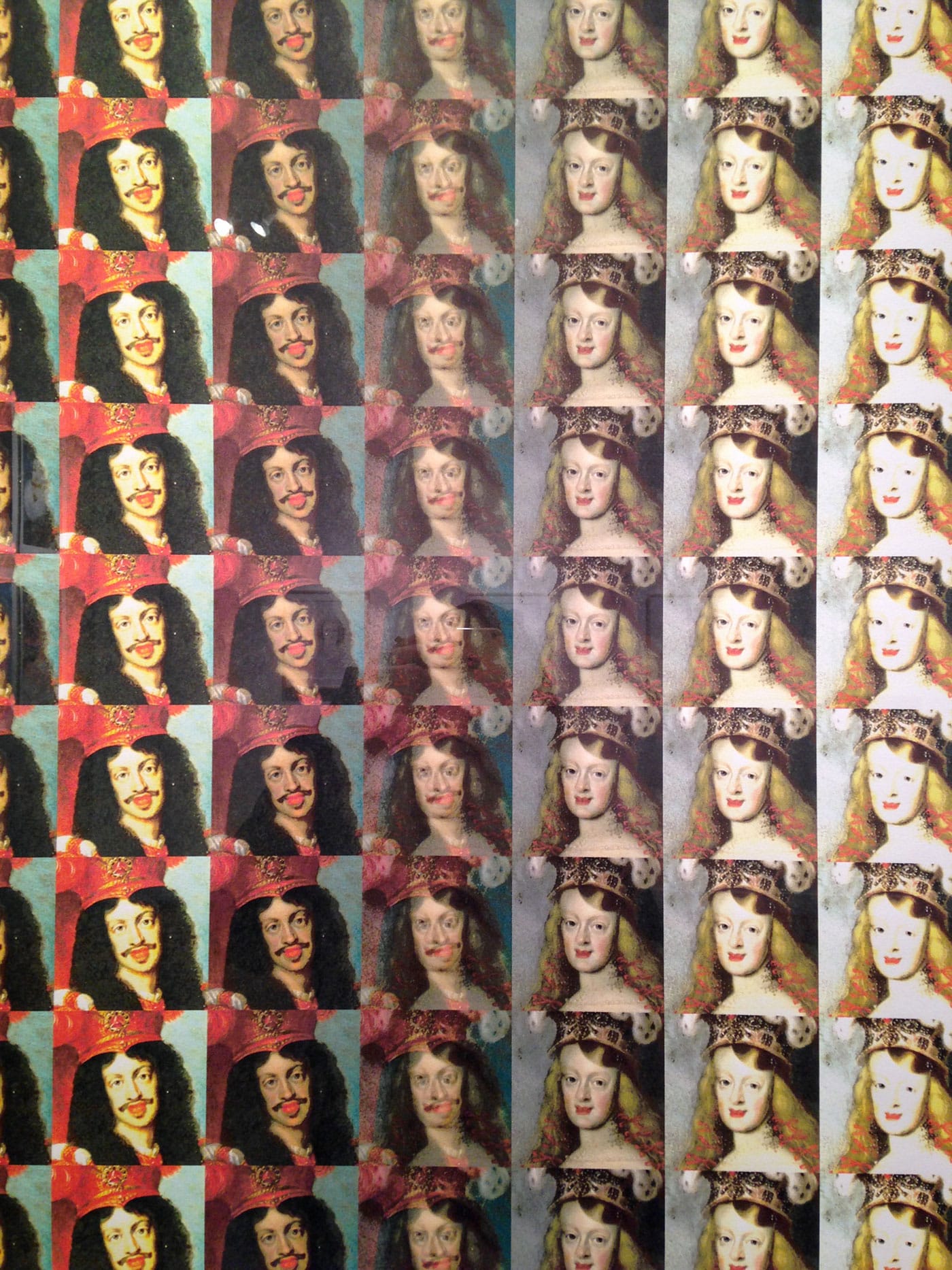 Michelle Vaughan, detail of "Emperor Leopold I, Maria Theresa of Span" (2015), unique archival digital print on paper, 30 x 44 in (photo Jillian Steinhauer/Hyperallergic)