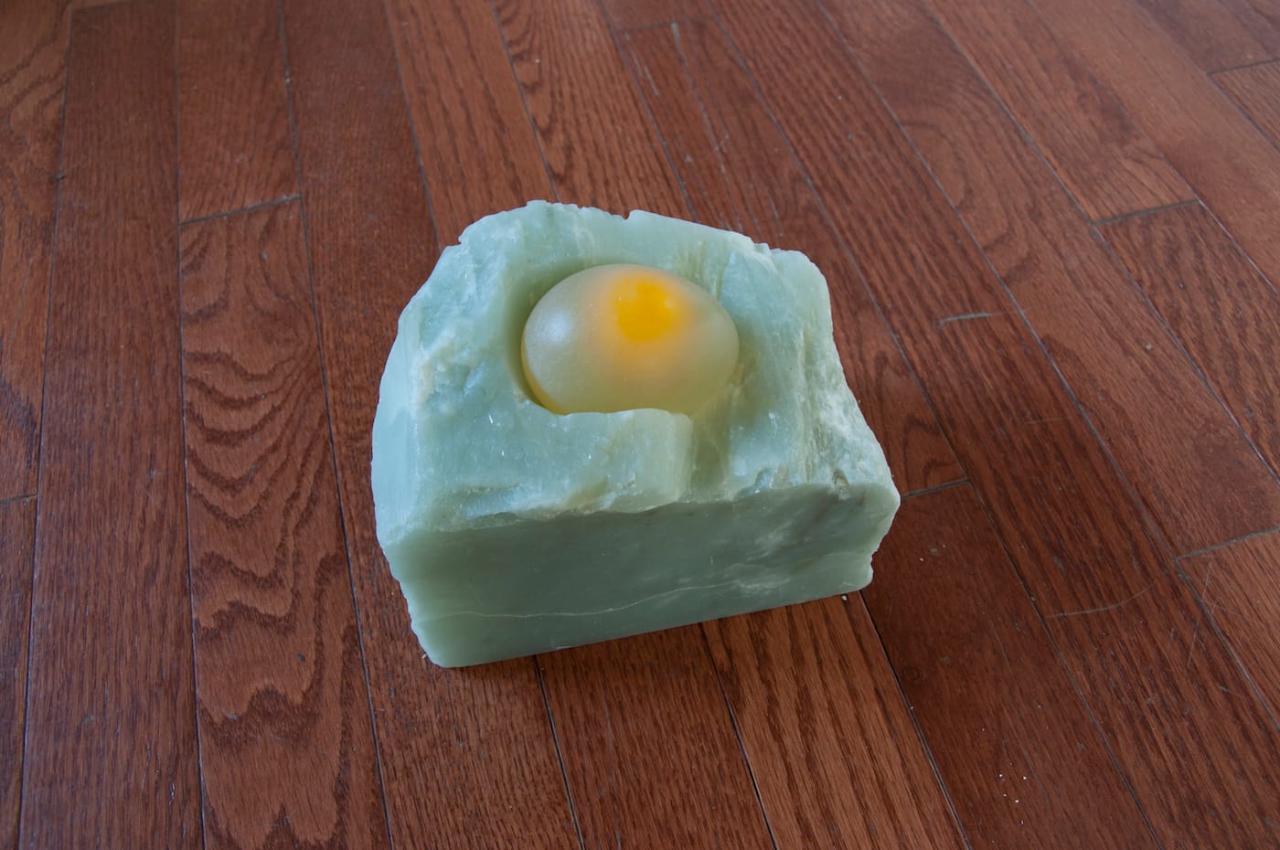 Catalina Ouyang, "font II" (2016), raw egg, white vinegar, soapstone, beeswax