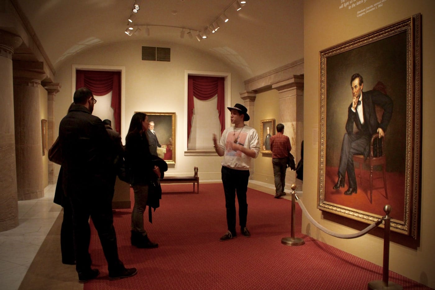 DeLesslin George-Warren leading an "Indigenous Corps of Discovery" tour at the National Portrait Gallery in Washington, DC