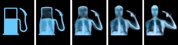 The images in Mater's Evolution of Man series, which appear on the flags at Standing Rock. (image courtesy the artist)