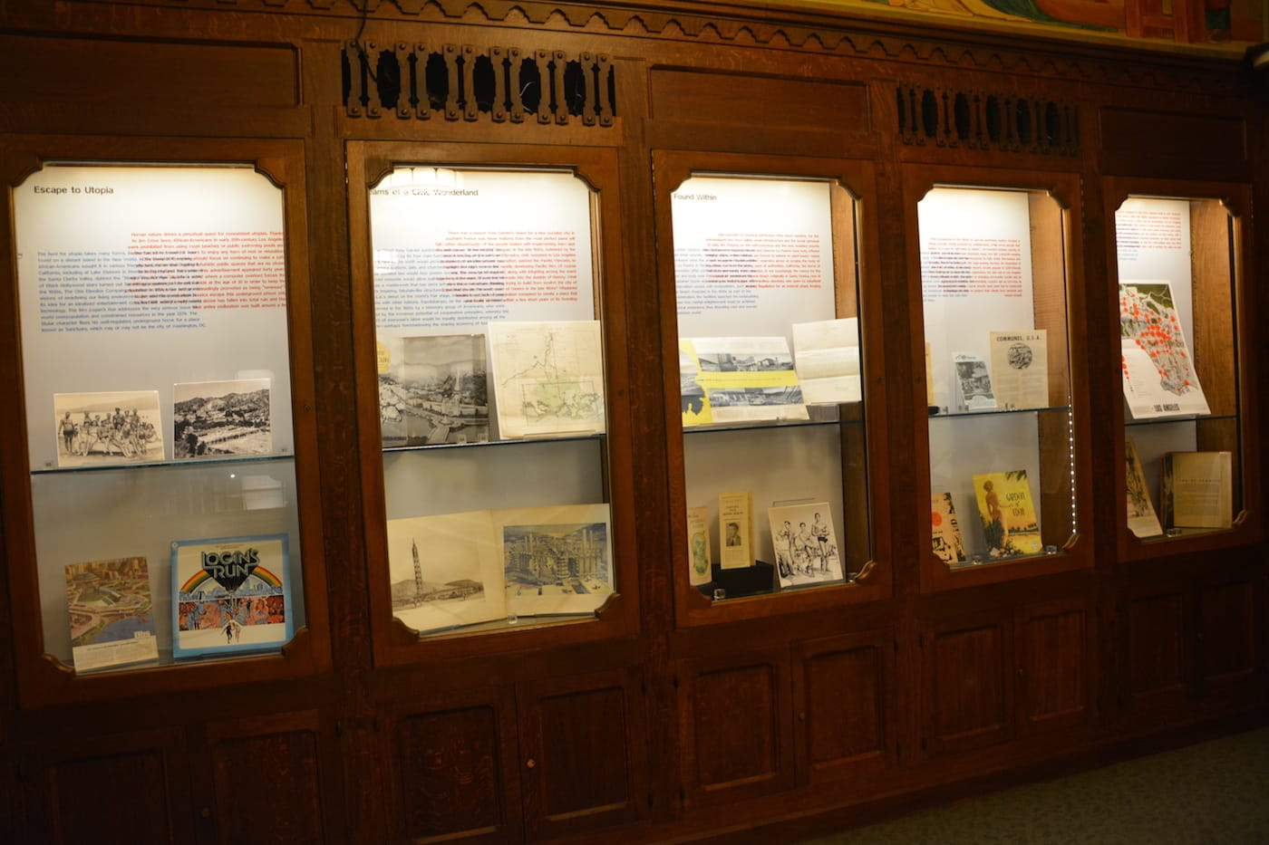 Installation view of 500 Years of Utopia (courtesy USC Libraries)