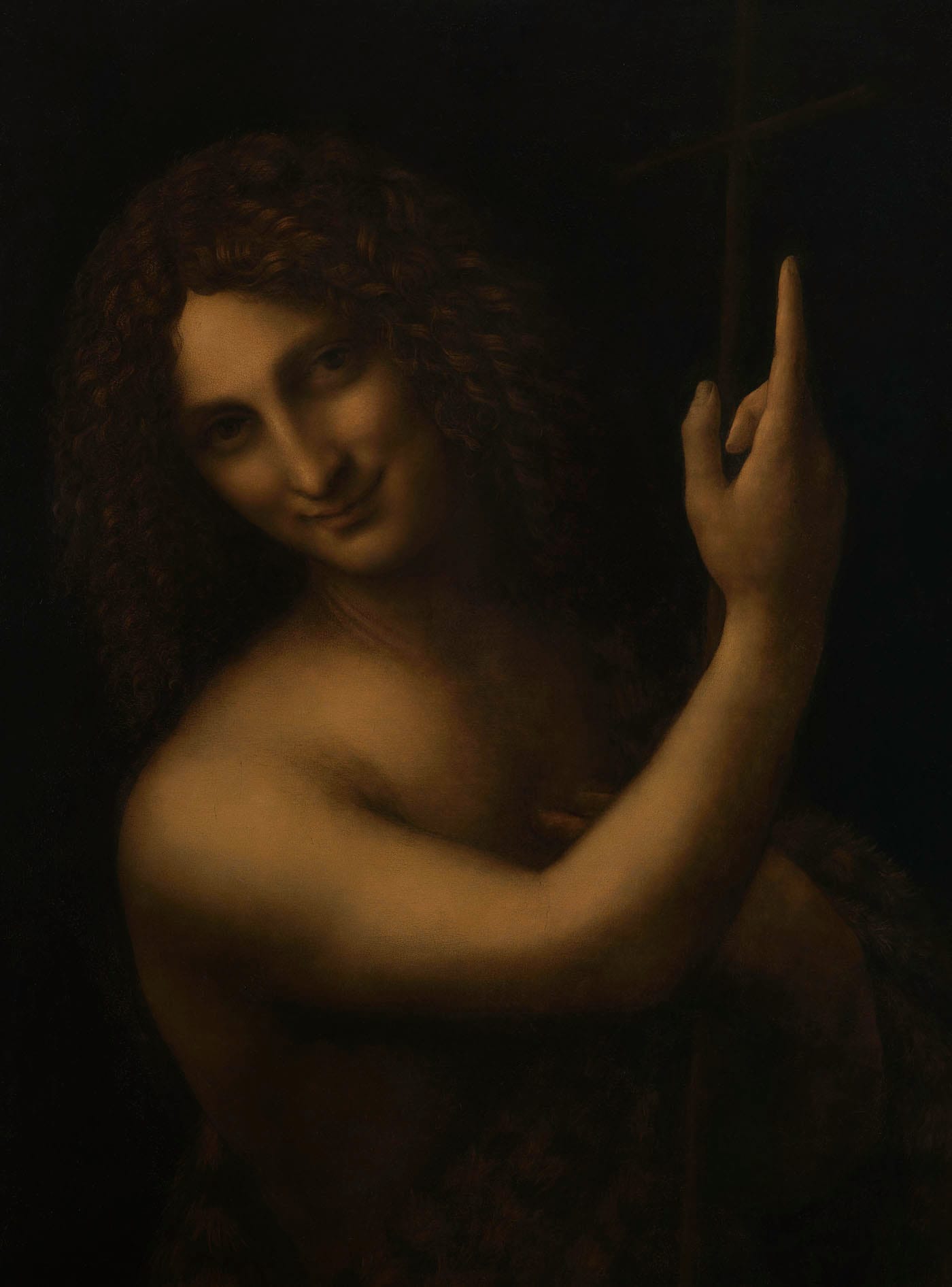 Leonardo da Vinci's "Saint John the Baptist" (c. 1513–16) after the recent restoration (© 2017 Louvre — RMN-GP, photo by Tony Le Querrec)
