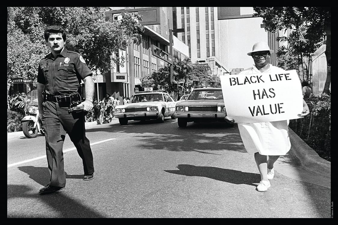 James A. Rush, “BLHV Woman in Protest” (1982), 15 x 22 in (image courtesy of the artist and Prizm)