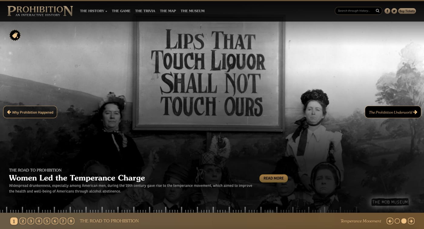 Prohibition: An Interactive History from the Mob Museum (screenshot by the author for Hyperallergic)