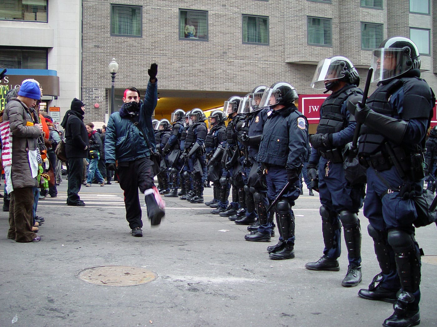Protests at the second inauguration of G.W. Bush, January 2005 (photo by Jonathan McIntosh/Wikimedia Commons)