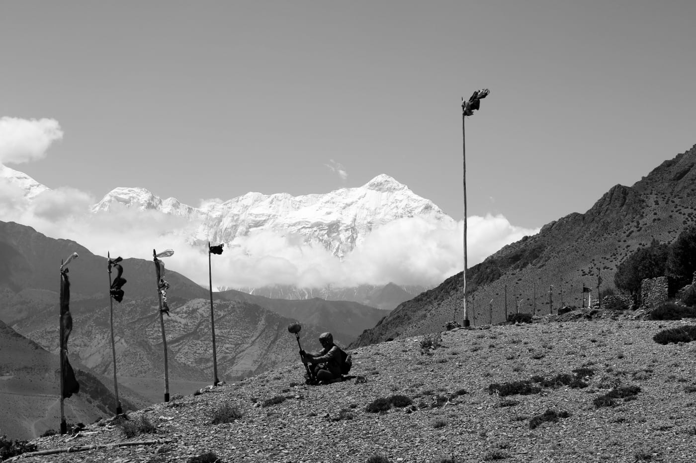 The Soundwalk Collective recording on-site in Upper Mustang, Nepal (photo by Stephan Crasneanscki, courtesy the Rubin Museum)
