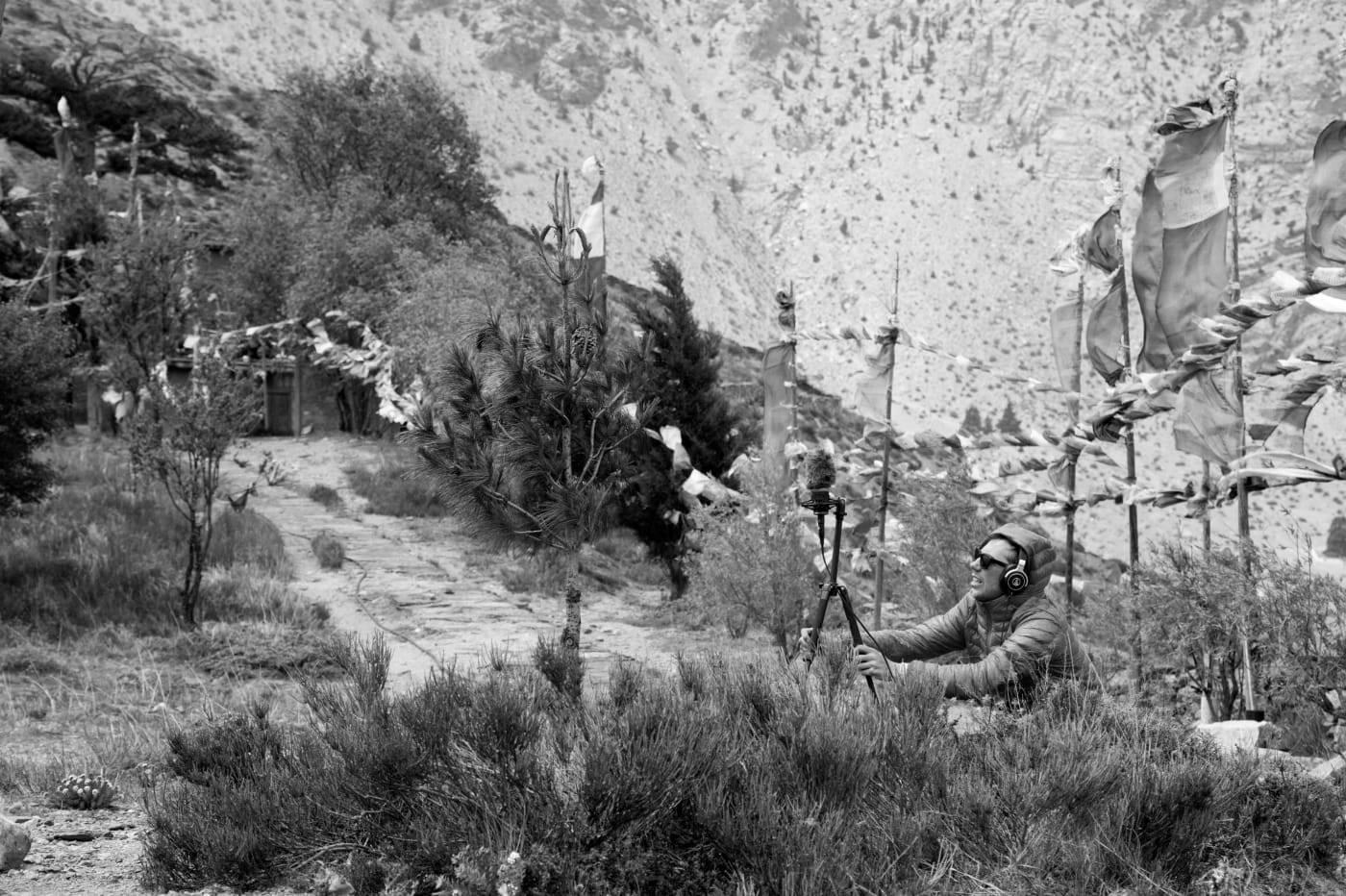 The Soundwalk Collective recording on-site in Upper Mustang, Nepal (photo by Stephan Crasneanscki, courtesy the Rubin Museum)