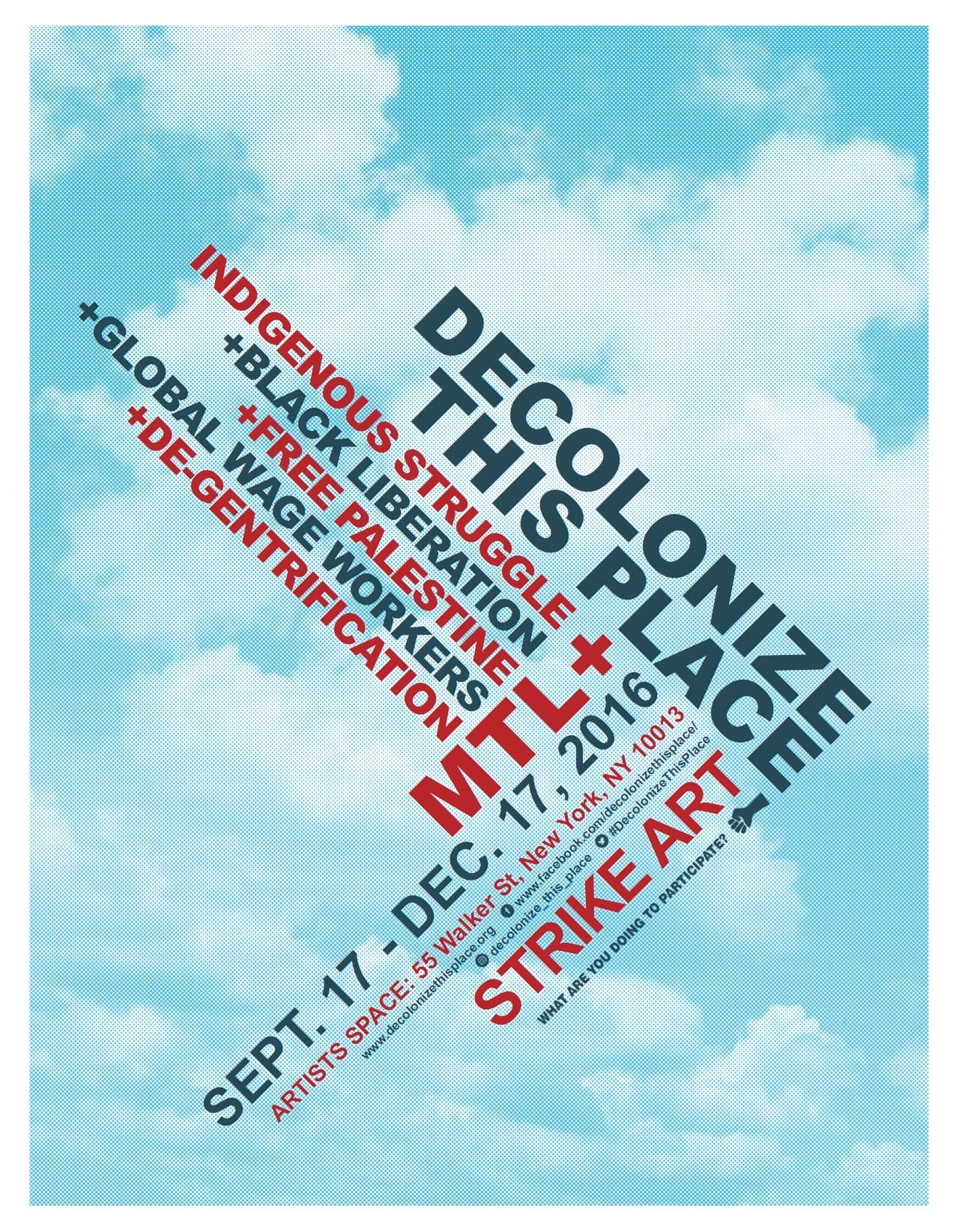 A flyer for Decolonize This Place