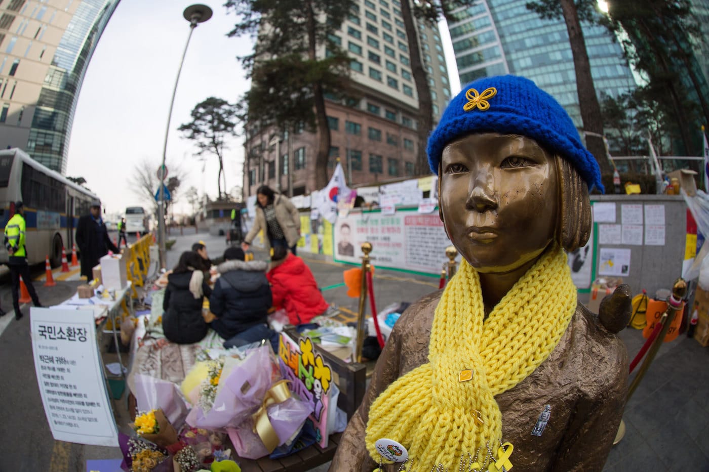 A monument to victims of Japanese military brothels facing the Japanese embassy in Seoul (photo by Maina Kiai/Flickr)