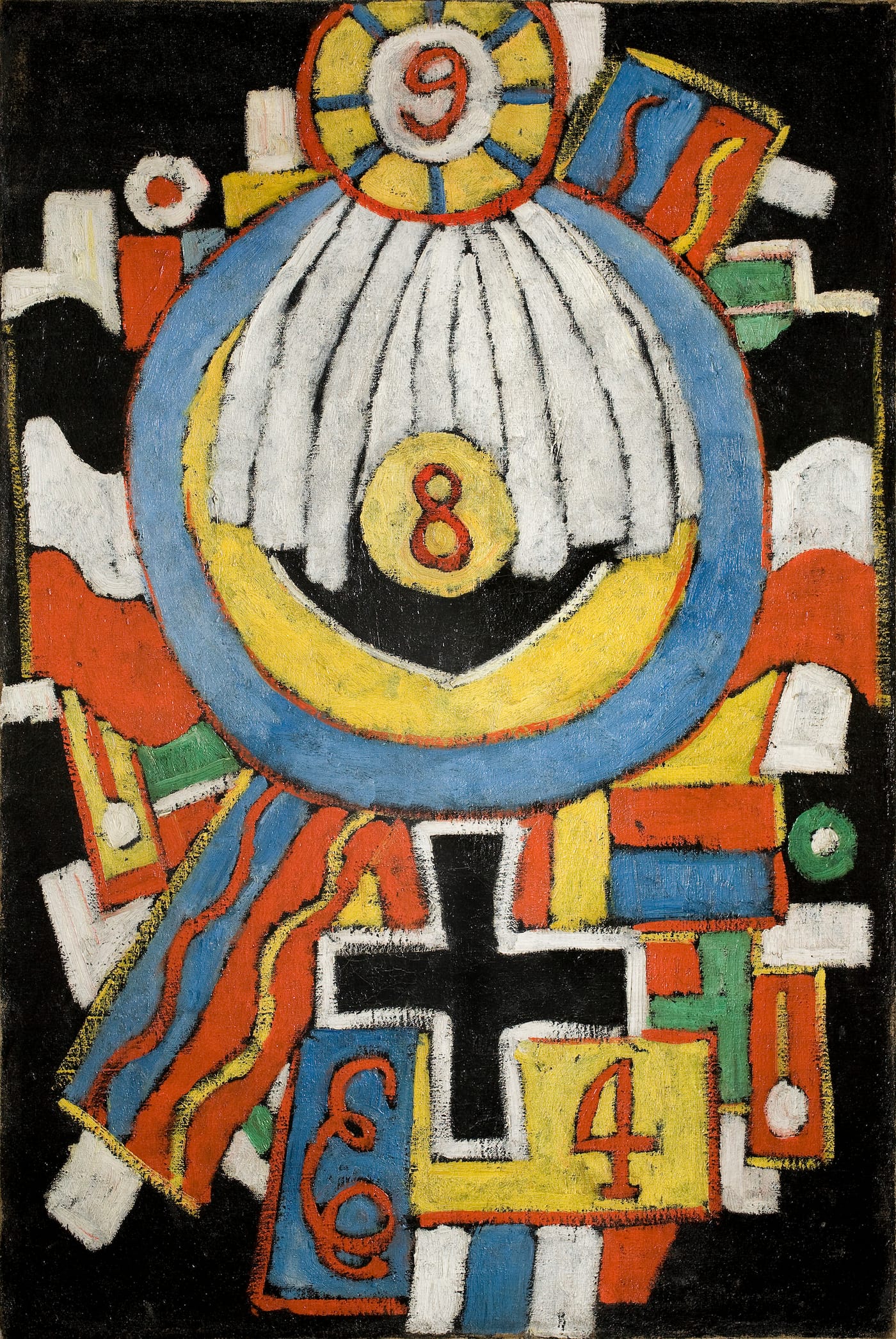 Marsden Hartley, "Portrait" (ca 1914–15), oil on canvas, 32 1/4 × 21 1/2 in, the Collection of the Frederick R. Weisman Art Museum at the University of Minnesota, Minneapolis, bequest of Hudson D. Walker from the Ione and Hudson D. Walker Collection