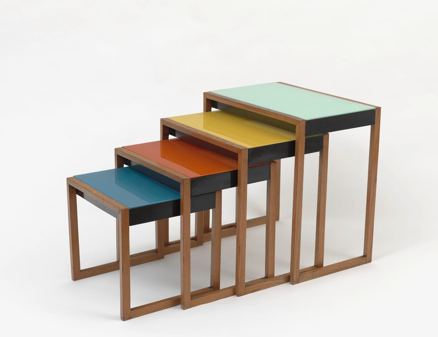 Josef Albers, “Stacking Tables” (1927), ash veneer, black lacquer, painted glass (© The Josef and Anni Albers Foundation, VG Bild - Kunst, Bonn)