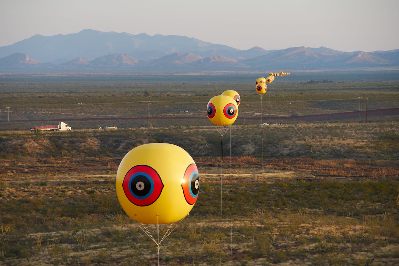 Still from Through the Repellent Fence: A Land Art Film (2017), directed by Sam Wainwright Douglas (photo by Michael Lundgren, courtesy of Postcommodity)