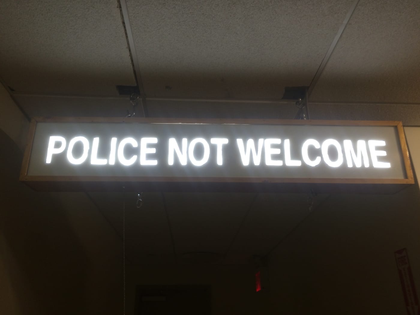 Scott Daniel Williams’s “Storefront Sign for the Ungovernable City” (2016) reinstalled at the Loisaida Center (photo courtesy Atomic Culture)