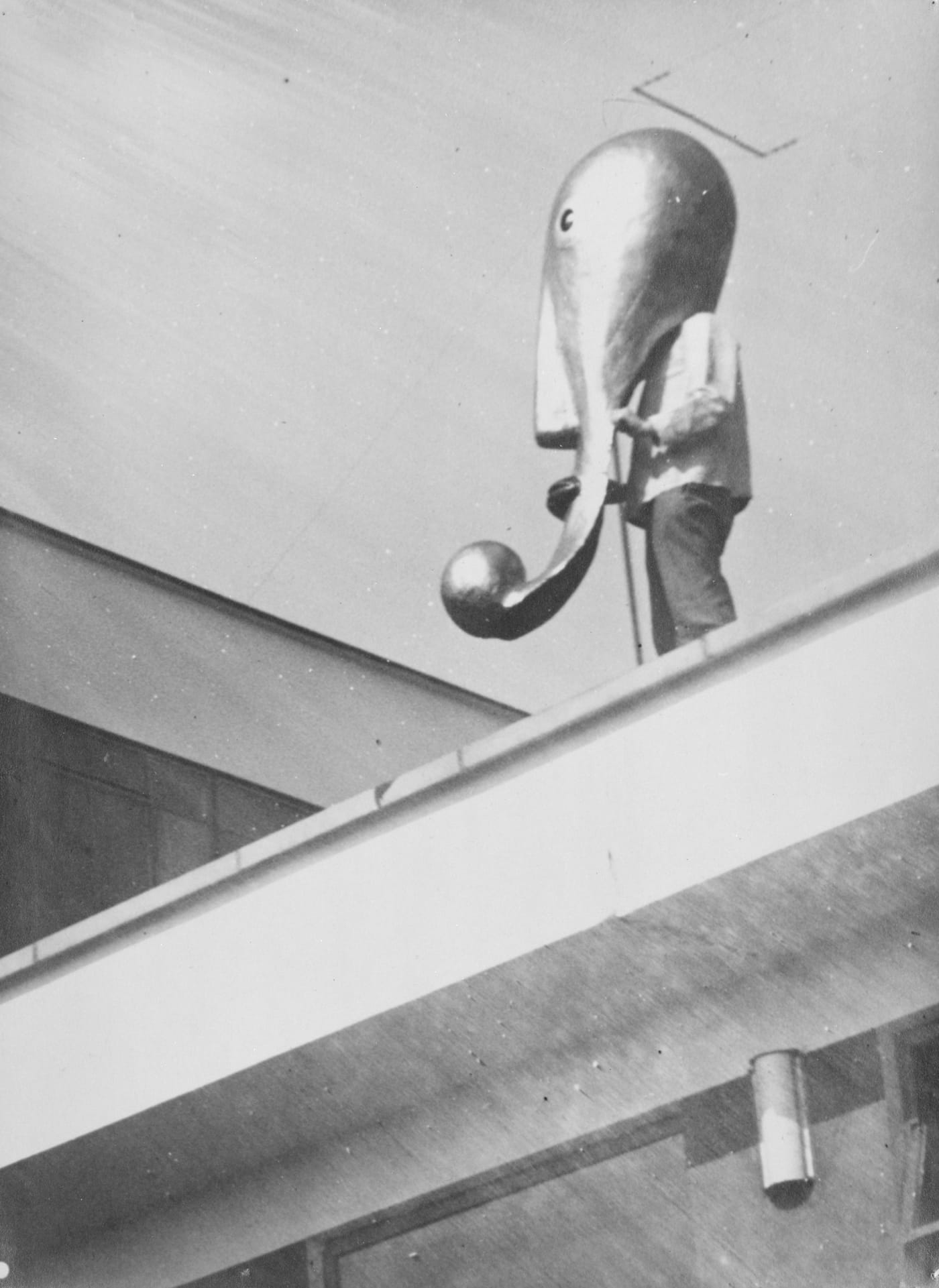 T. Lux Feininger, “Mask for the Bauhaus Stage on the Roof of the Bauhaus School” (1928) (© Estate of T. Lux Feininger / Bauhaus-Archiv Berlin)