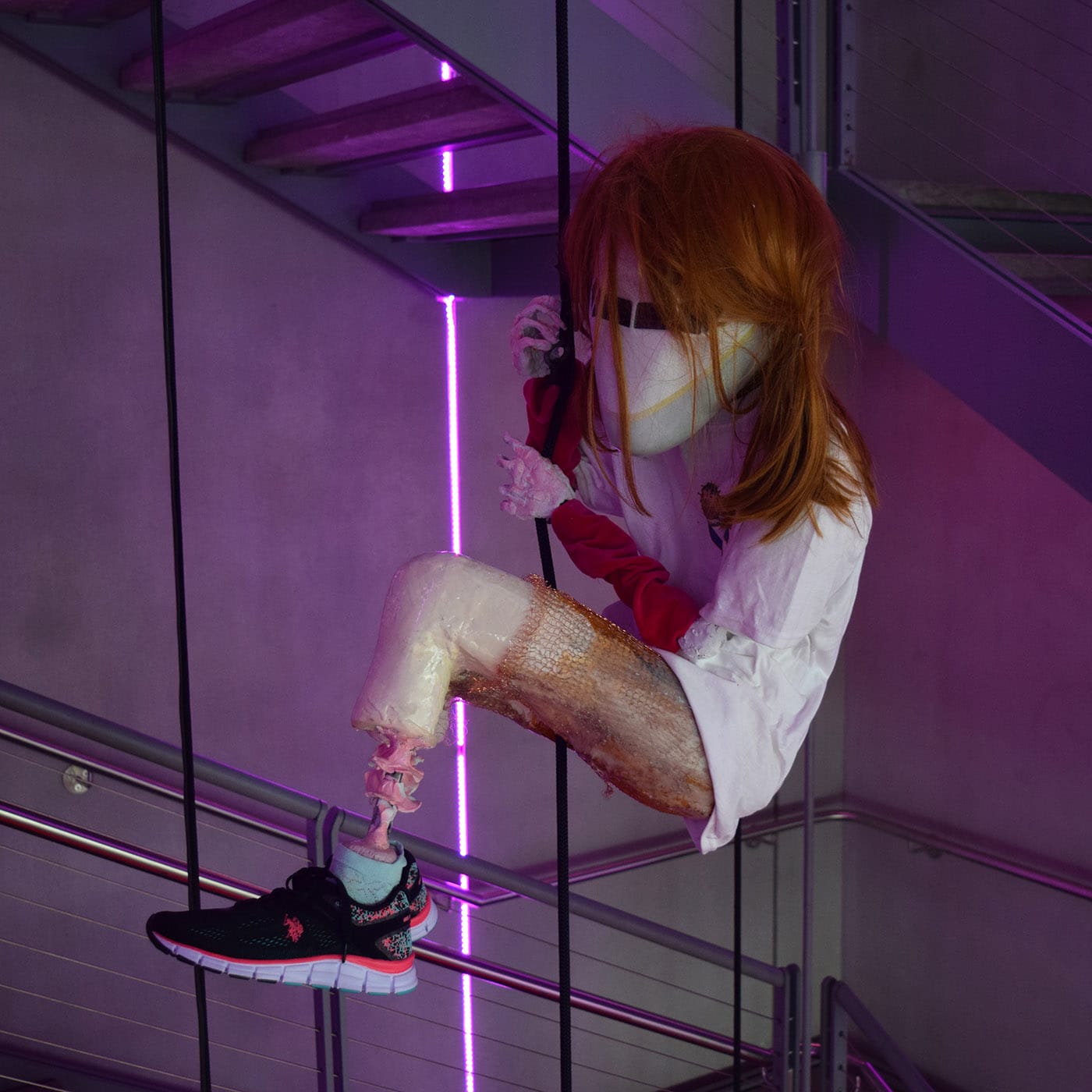 Detail of Ajay Kurian's installation in the Whitney Museum stairwell, "Childermass" (2017)