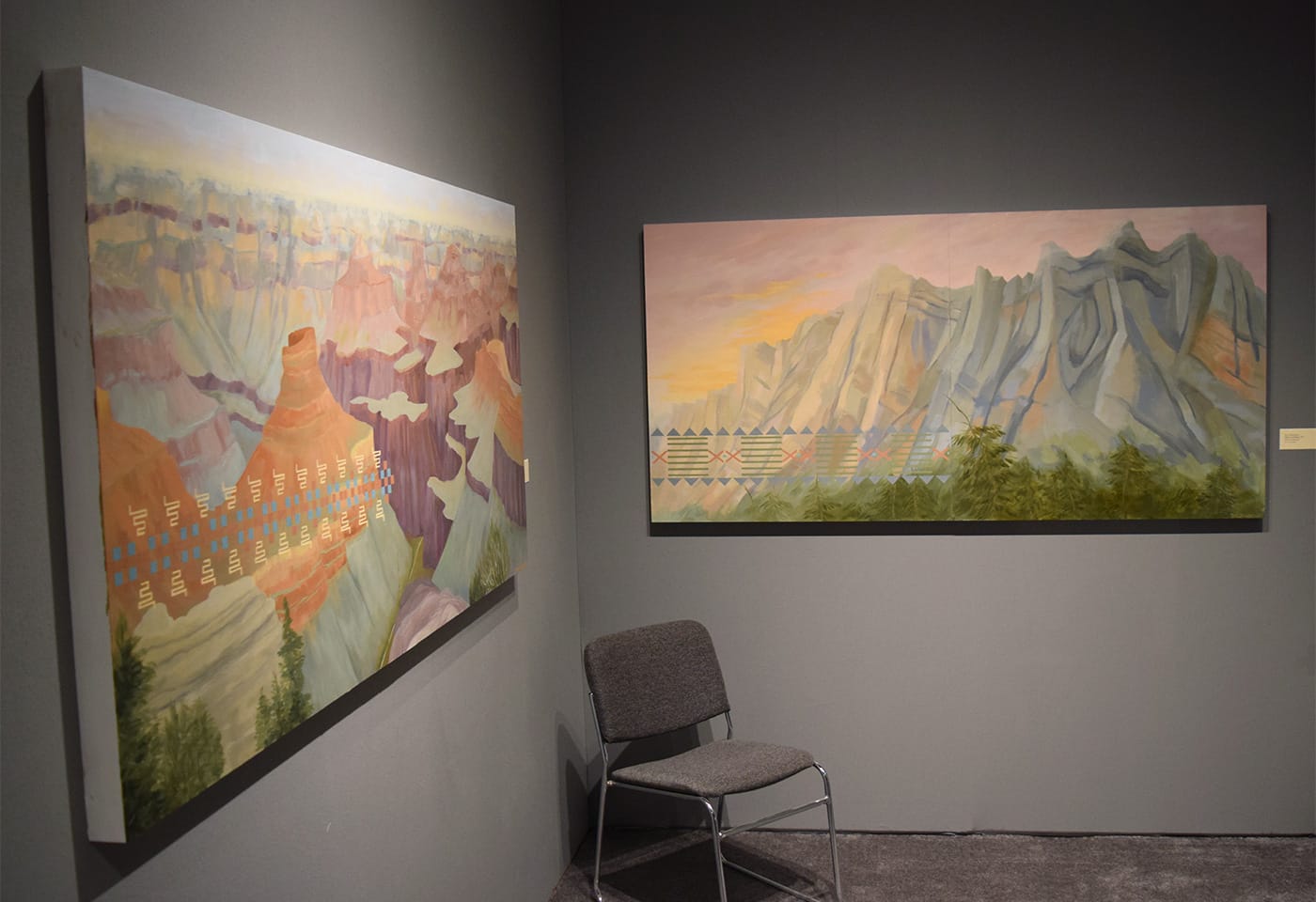 Works by Kay WalkingStick in the June Kelly Gallery booth at the 2017 ADAA Art Show