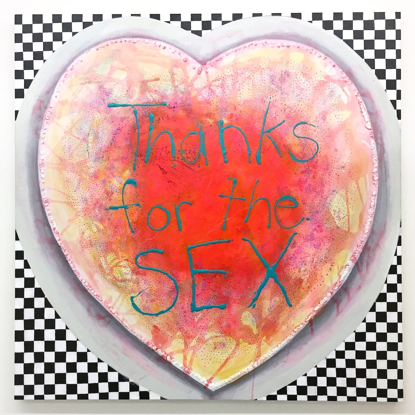 Jennifer Coates, "Thanks for the Sex" (2017), acrylic on canvas, 48 x 48 in (all images courtesy the artists, Mrs. gallery)