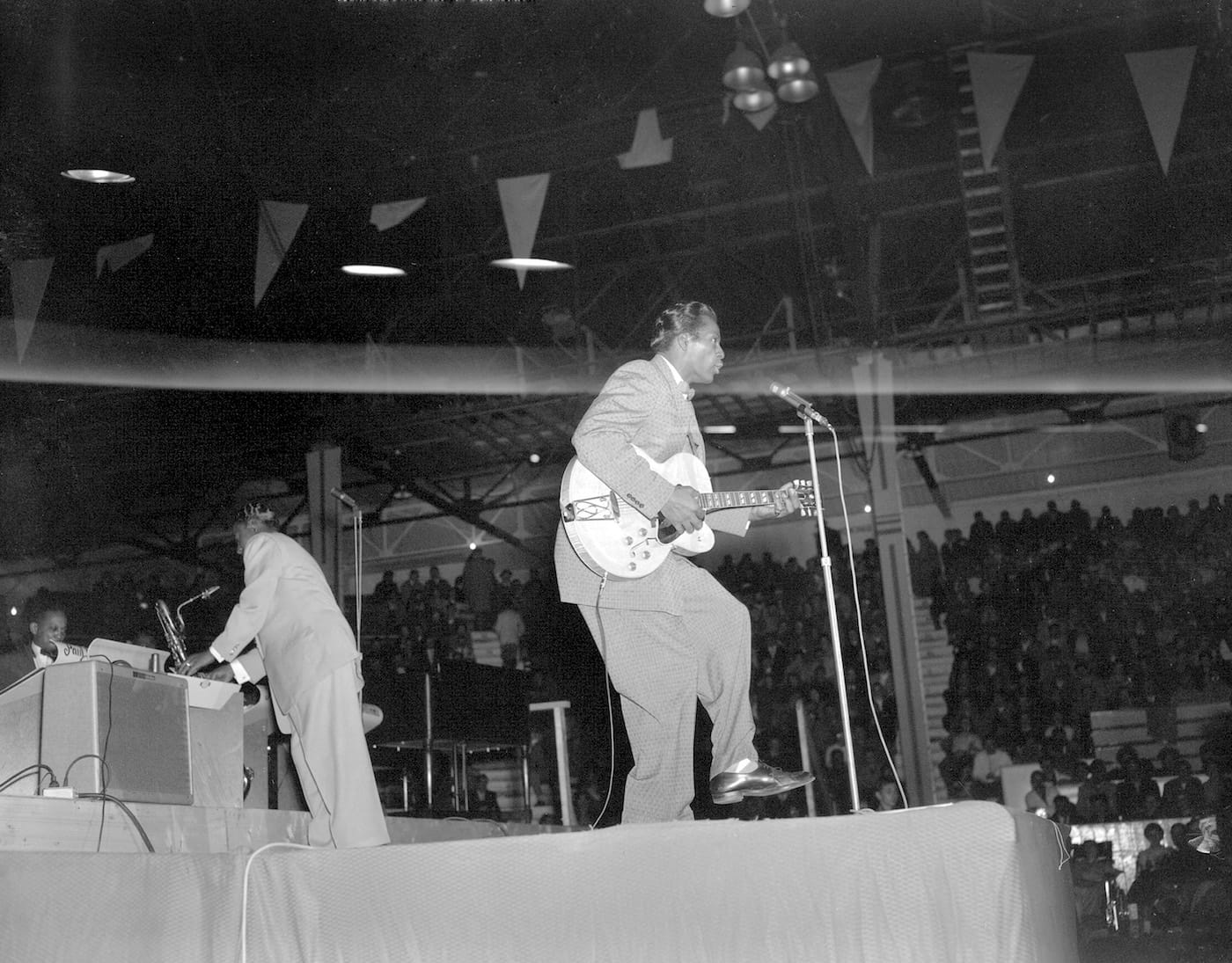 Chuck Berry performing at the "Biggest Show of Stars For ’57" concert in Edmonton, Alberta (Richard G. Proctor Photography Limited fonds, Provincial Archives of Alberta, via Wikimedia Commons)
