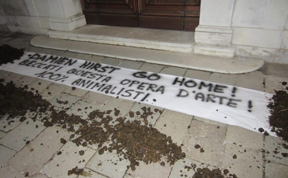 Animal Rights Activists Protest Damien Hirst Show in Venice with 88 Pounds of Dung [UPDATED]