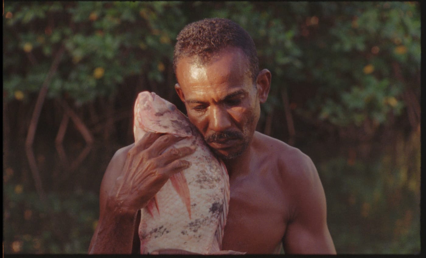 Still from Jonathas de Andrade, "O peixe" ("The Fish," 2016), 16 mm film transferred to HD video, sound, color; 38 min (courtesy Alexander and Bonin, New York, and Galeria Vermelho, São Paulo)