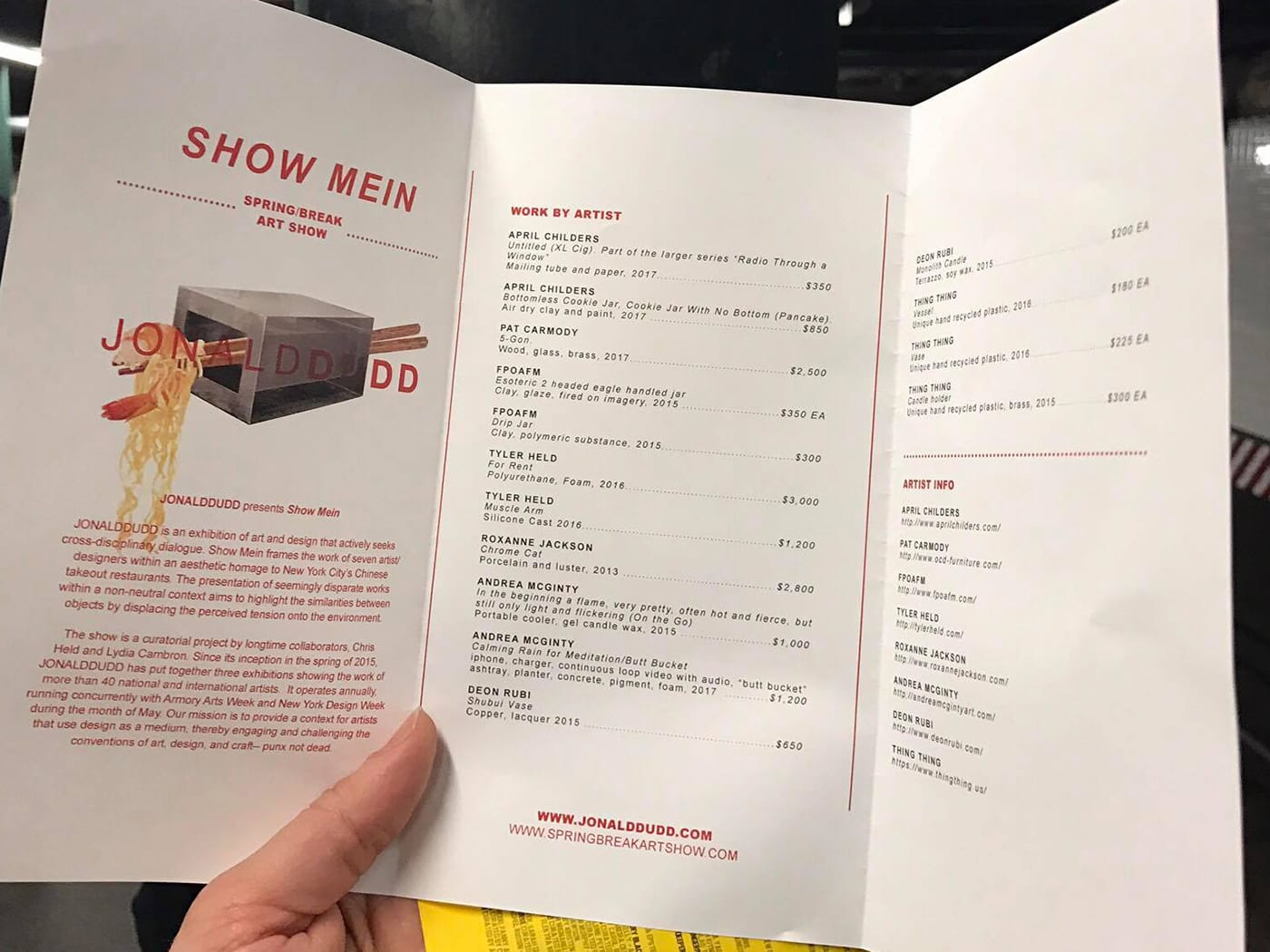 The exhibition checklist for <em>Show Mein</em>