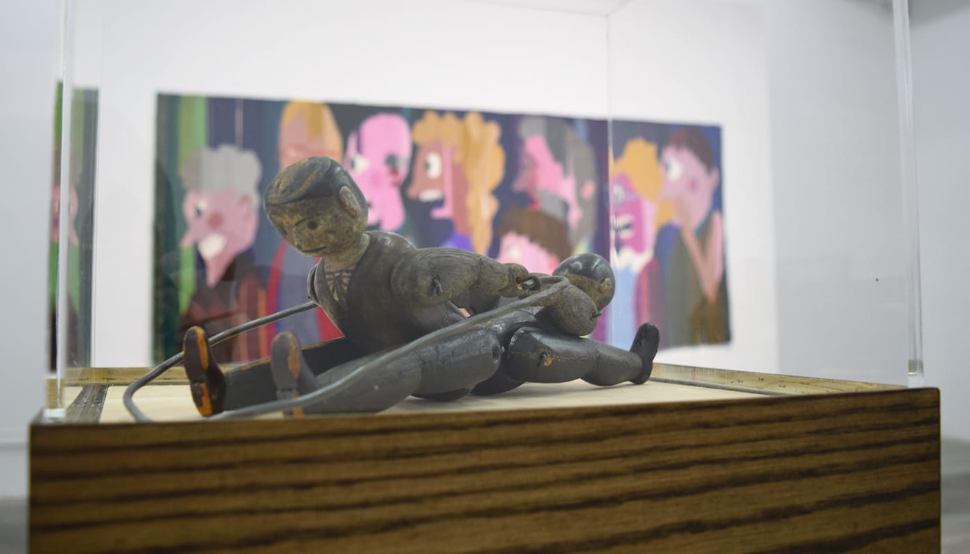 "Figure group, toy, acrobats" (date unknown), white pine, wire, paint, metal, 14.5 x 5.5 x 3.5 in, Winterthur Museum