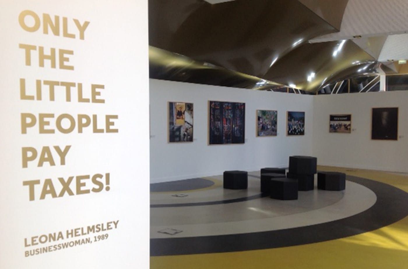Installation view of Les Paradis, Rapport annuel at Université Paris II Panthéon-Assas (photo by the author for Hyperallergic)