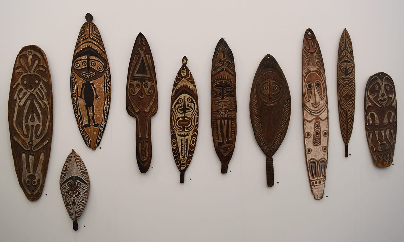 Spirit boards from Papua New Guinea in the Galerie Meyer booth