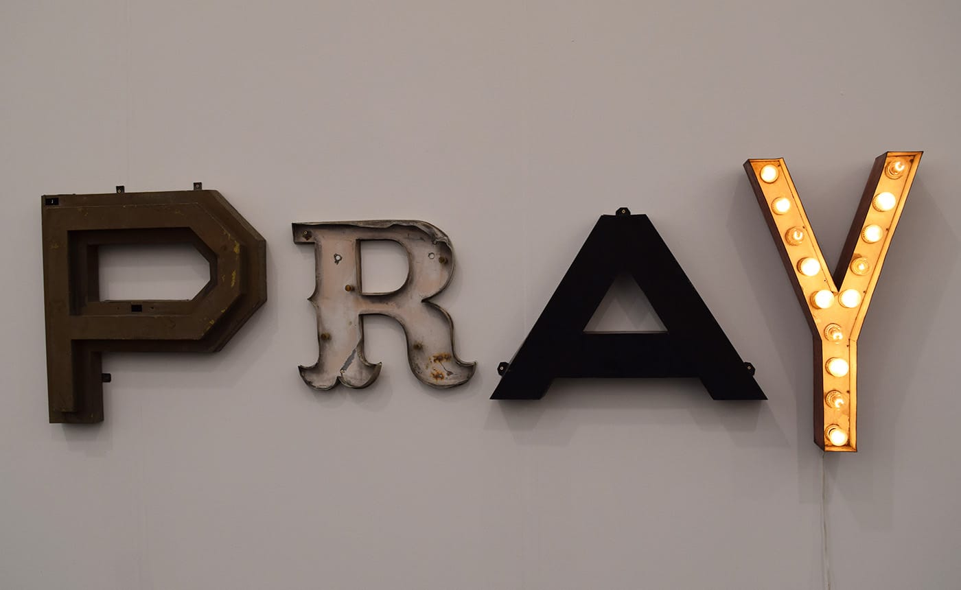 Jack Pierson, "PRAY" (2017) in the Galerie Thaddaeus Ropac booth