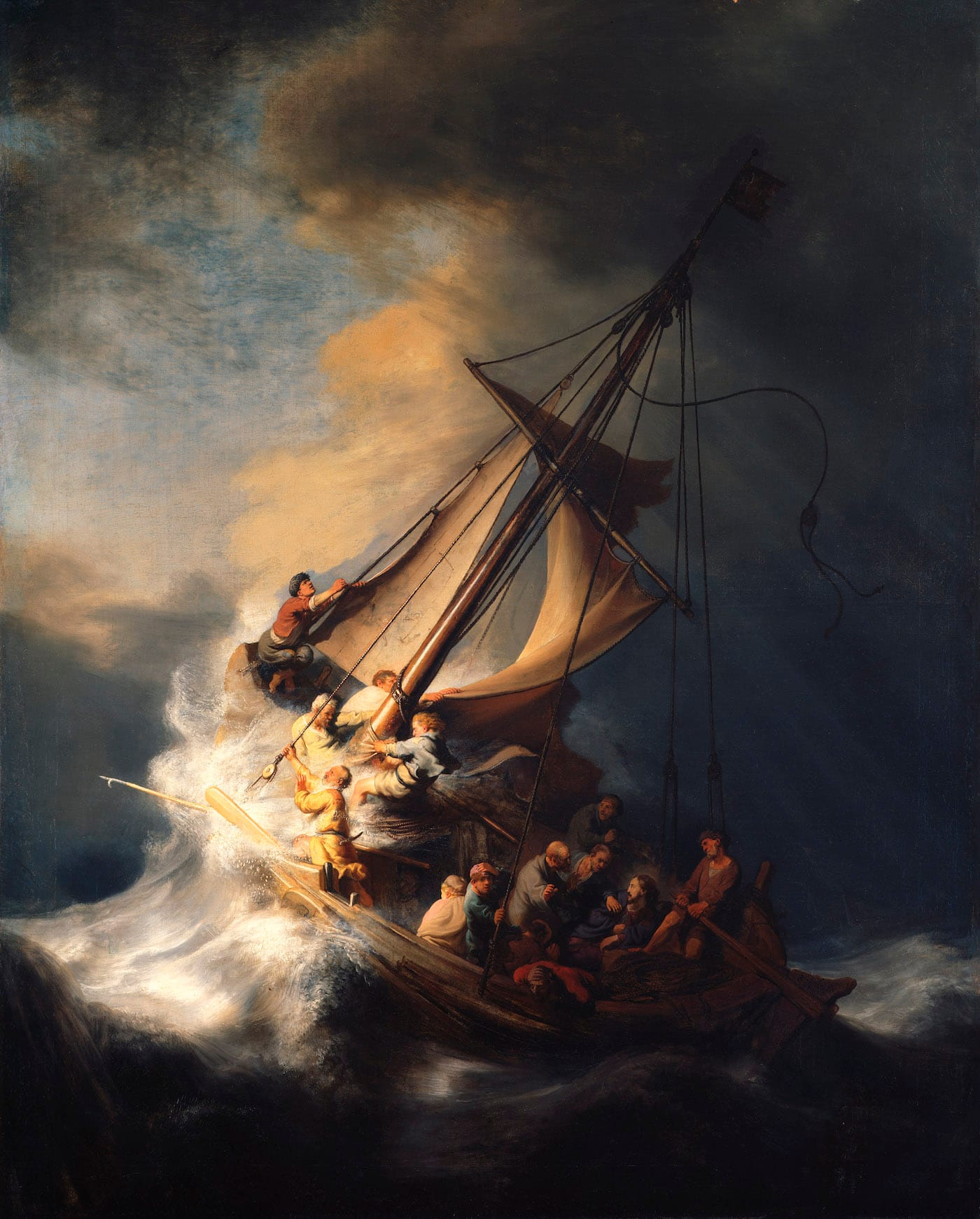 Rembrandt van Rijn, "Christ in the Storm on the Sea of Galilee" (1633), oil on canvas, 63 x 50 3/8 in (courtesy Isabella Stewart Gardner Museum, Boston)