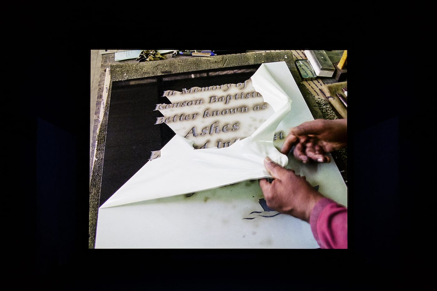 Steve McQueen, "Ashes" (2002–15), installation view at the Institute of Contemporary Art/Boston, 2017 (photo by John Kennard; © Steve McQueen)