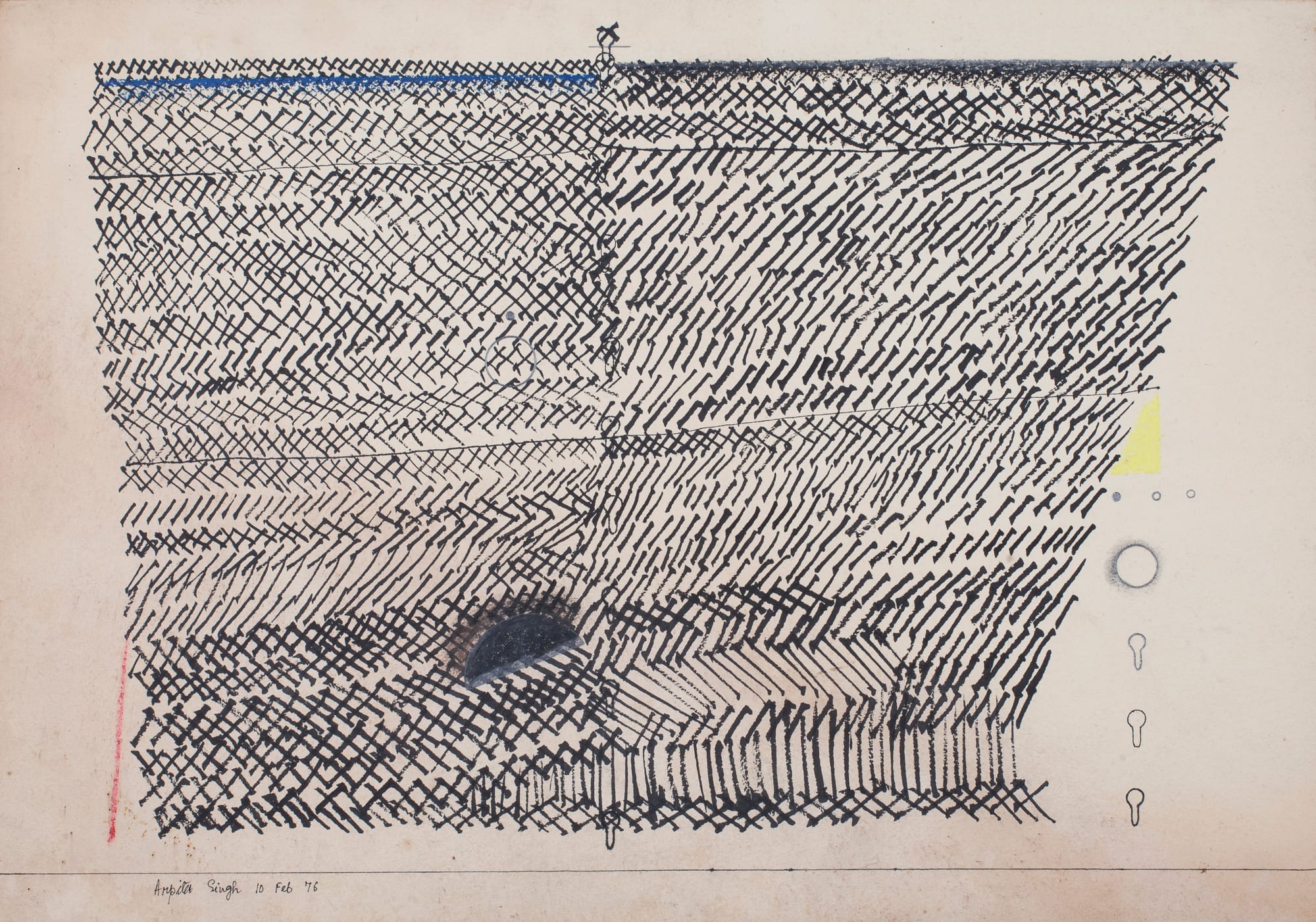Arpita Singh, Untitled (1976), Ink and pastel on paper, 18.75" x 24.75"