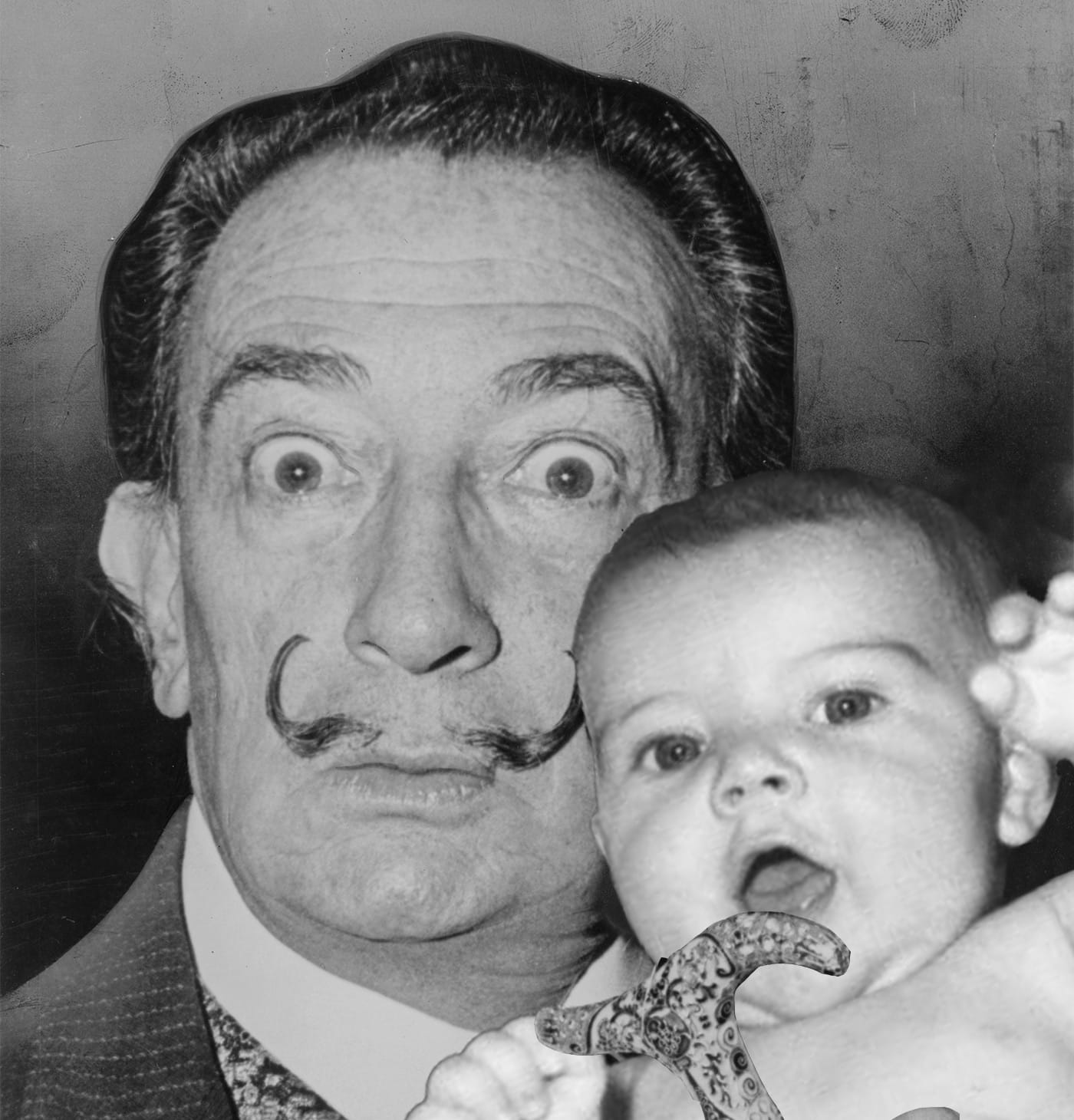 Salvador Dalí with a baby (illustration by the author, Wikimedia source images here and here)