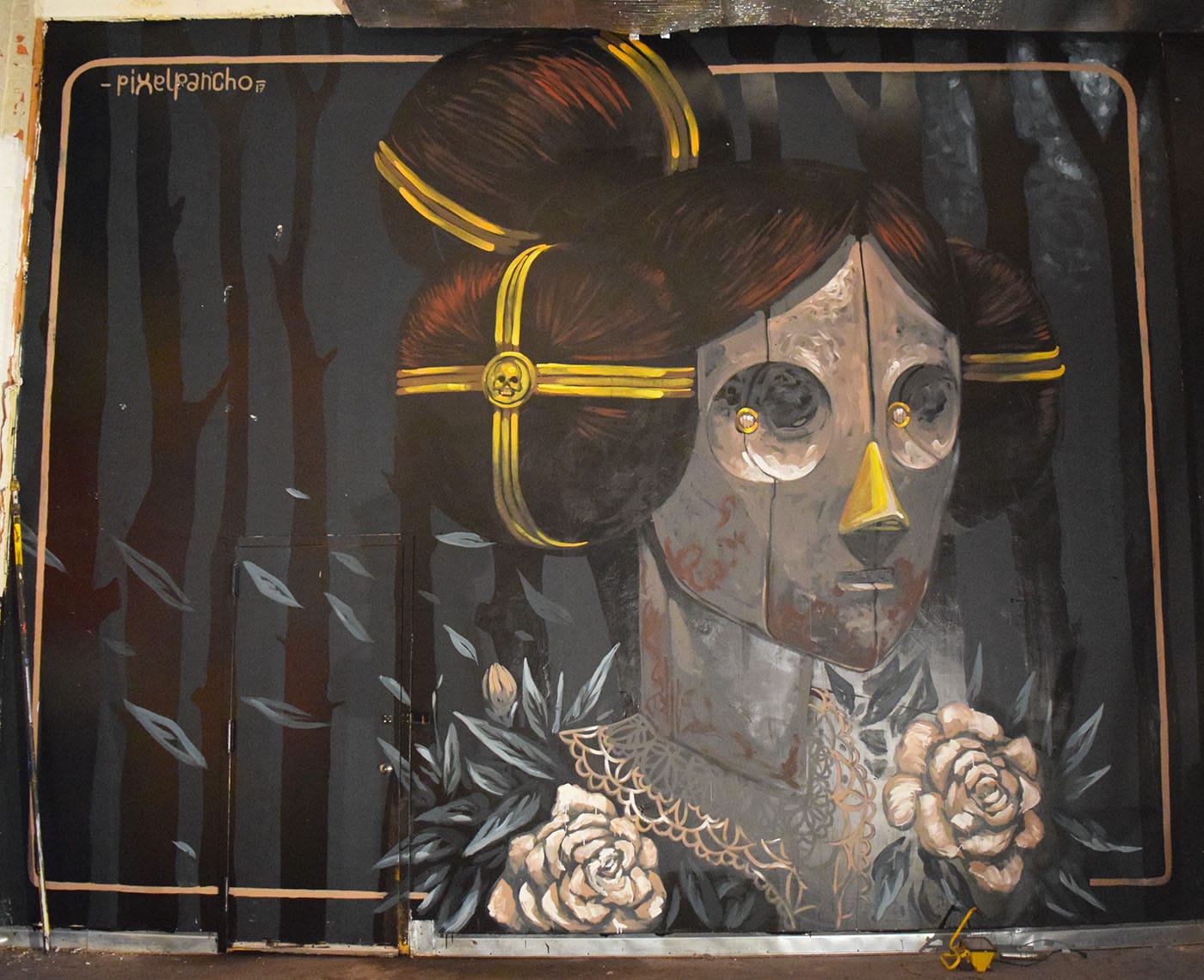 A mural by Pixel Pancho at Market Surplus