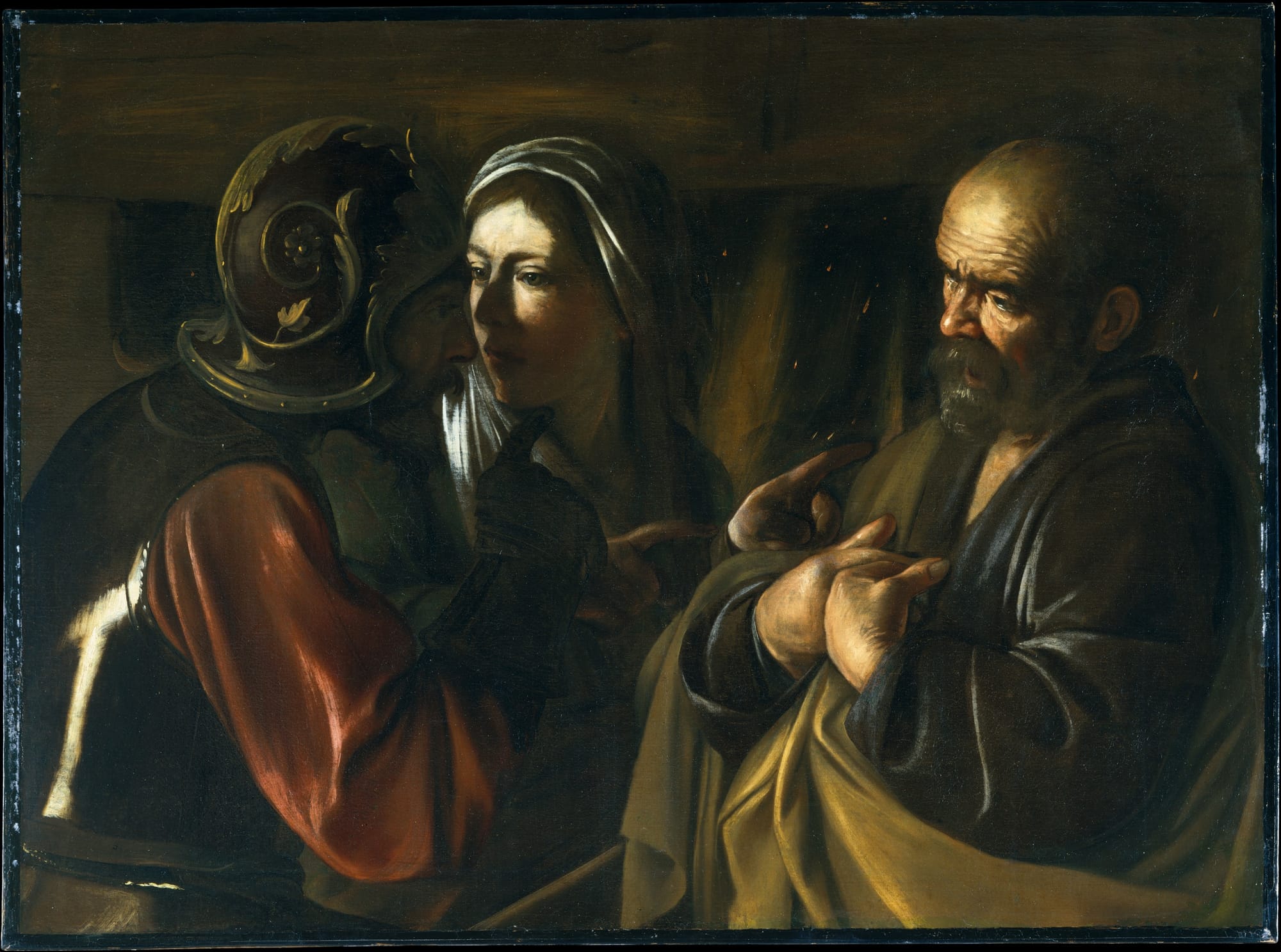 Caravaggio, "The Denial of Saint Peter" (1610), oil on canvas, 37" x 49 3/8", collection of the Metropolitan Museum of Art.