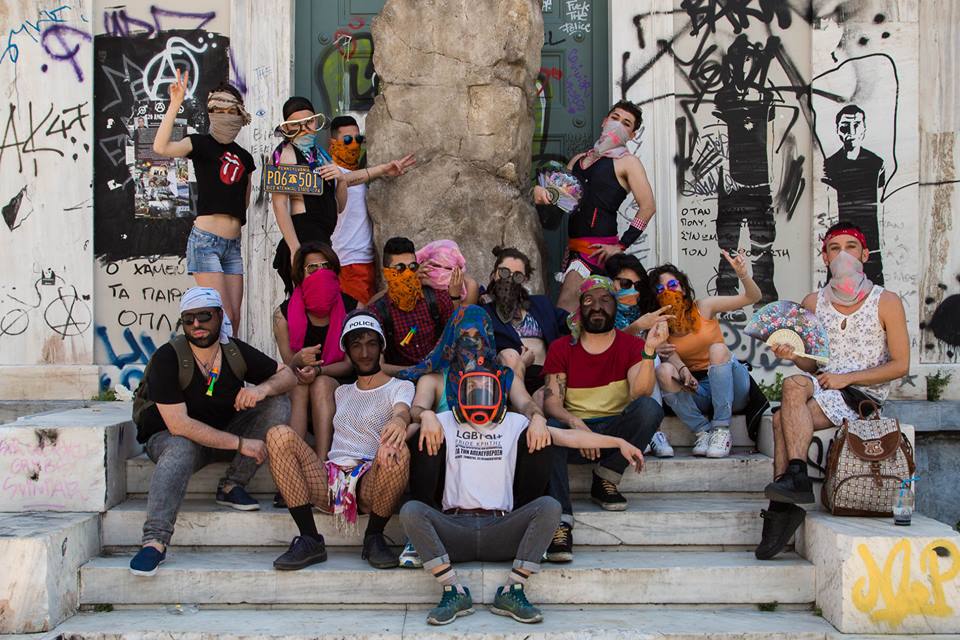 Lgbtqi+ Refugees in Greece with Roger Bernat's replica of the oath stone (photo courtesy Lgbtqi+ Refugees in Greece)