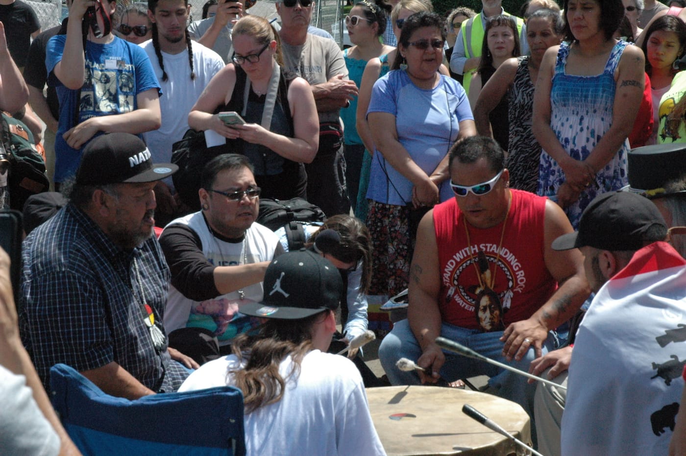 Dakota drummers perform before Friday's ceremony at the Minneapolis Sculpture Garden