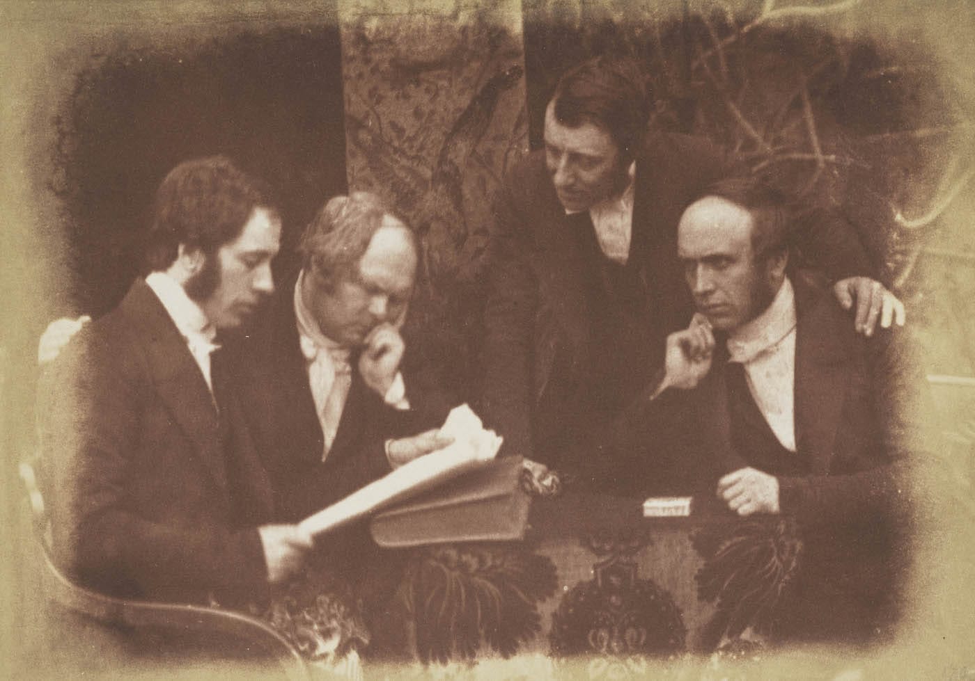 David Octavius Hill and Robert Adamson, "Dumbarton Presbytery. Rev. William Alexander, McMillan of Cardross, Rev. James Smith (or Goodsir) and Rev. John Pollock" (1843-47), calotype print (courtesy Scottish National Portrait Gallery)
