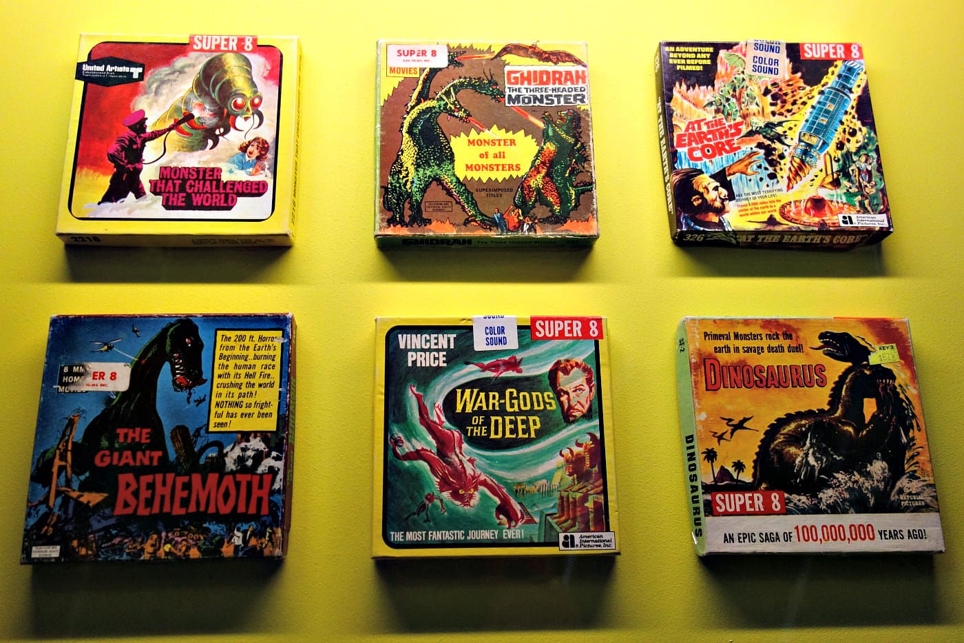 8mm film reel boxes (1949-67) (photo by the author for Hyperallergic)