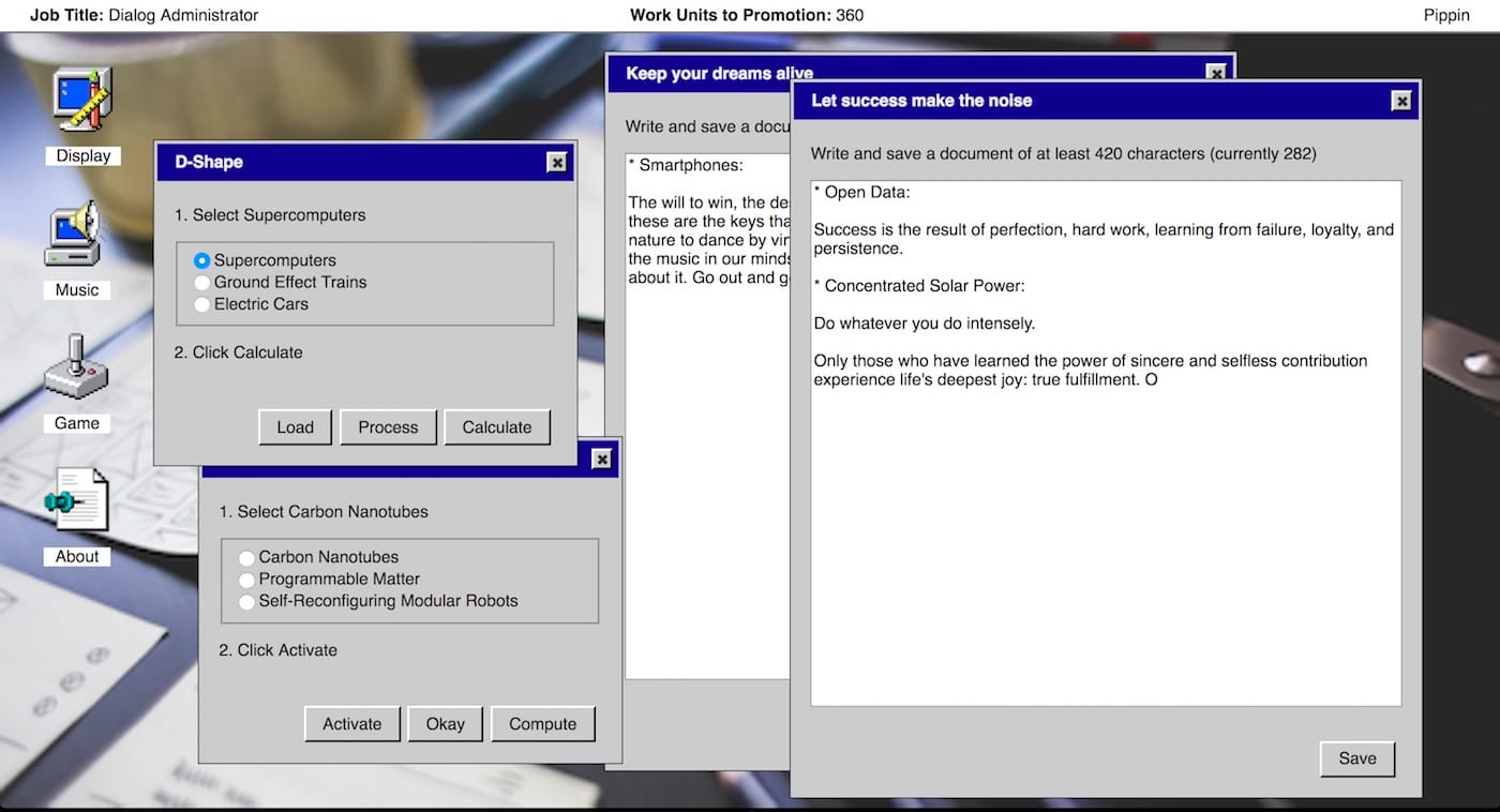 Screenshot of <em/>It is as if you were doing work (courtesy Pippin Barr)