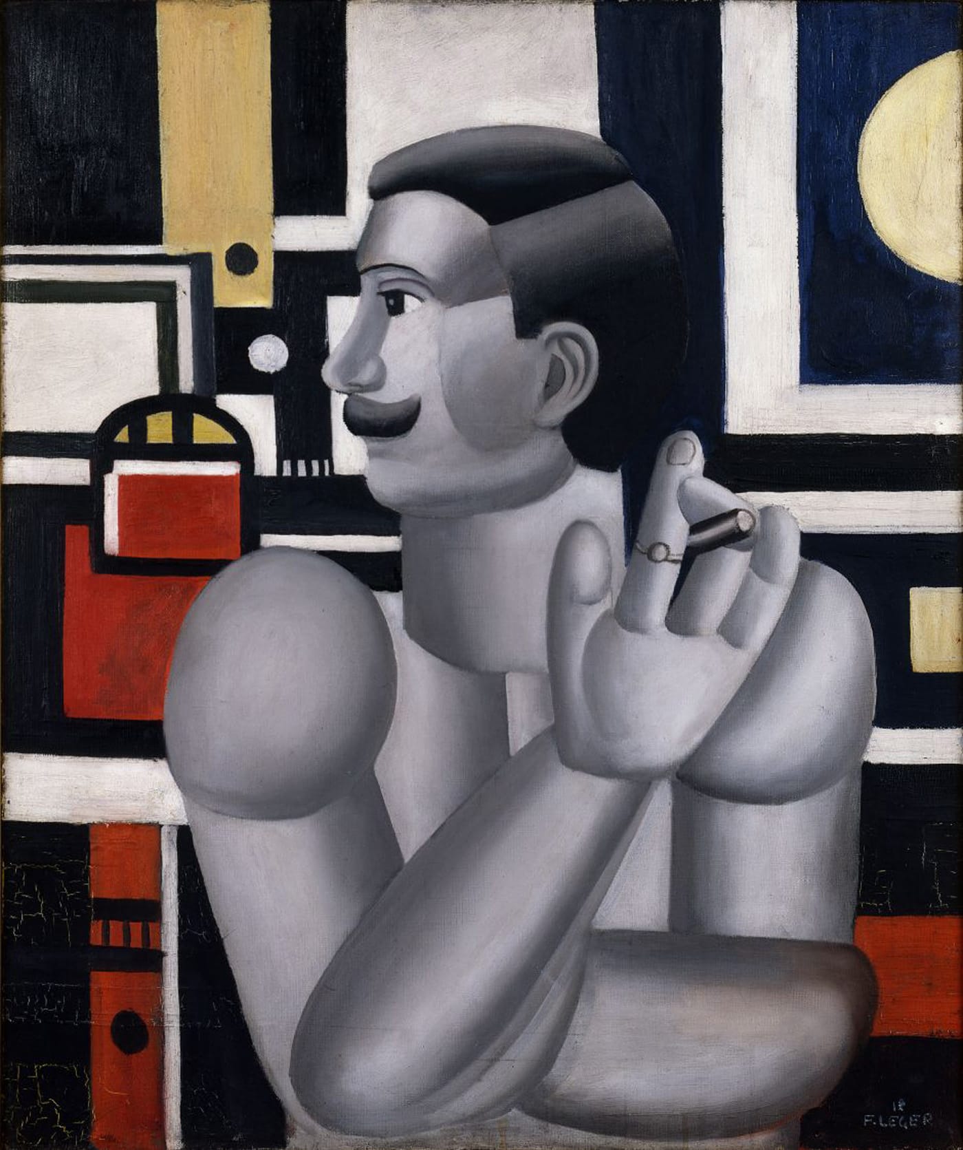Fernand Léger, “Le mécanicien” (1918), oil on canvas, 65 x 54 cm
(
Dépôt du Musée national d'art moderne / Centre de création industrielle
, LaM, Lille Métropole musée d'art moderne d'art contemporain et d'art brut, Villeneuve d'Ascq; photo © Philip Bernard
; © Adagp, Paris 2017)