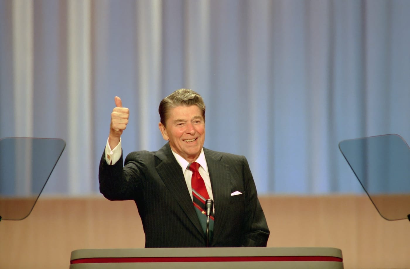 Ronald Reagan addresses the 1988 Republican National Convention, as seen in <em/>The Reagan Show, directed by Pacho Velez and Sierra Pettengill. (photo courtesy of the Ronald Reagan Presidential Library; Gravitas Ventures and CNN Films)
