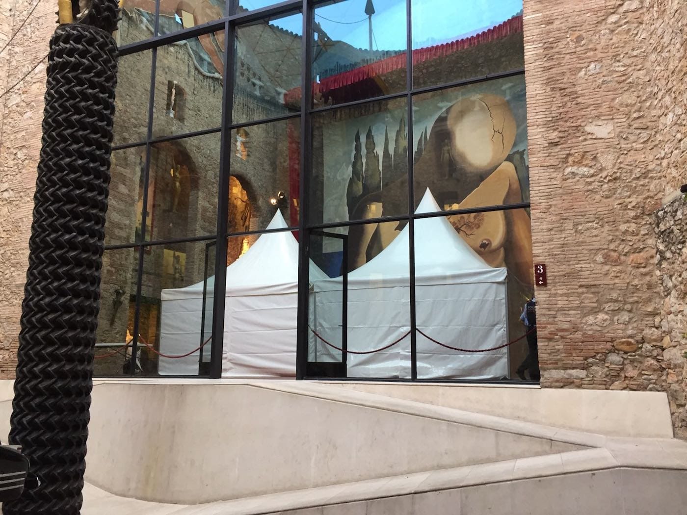 In the atrium of the Salvador Dalí Theatre-Museum, awnings were erected to prevent the public from seeing Dalí's body being exhumed from his crypt. (photo courtesy the Fundació Gala-Salvador Dalí)