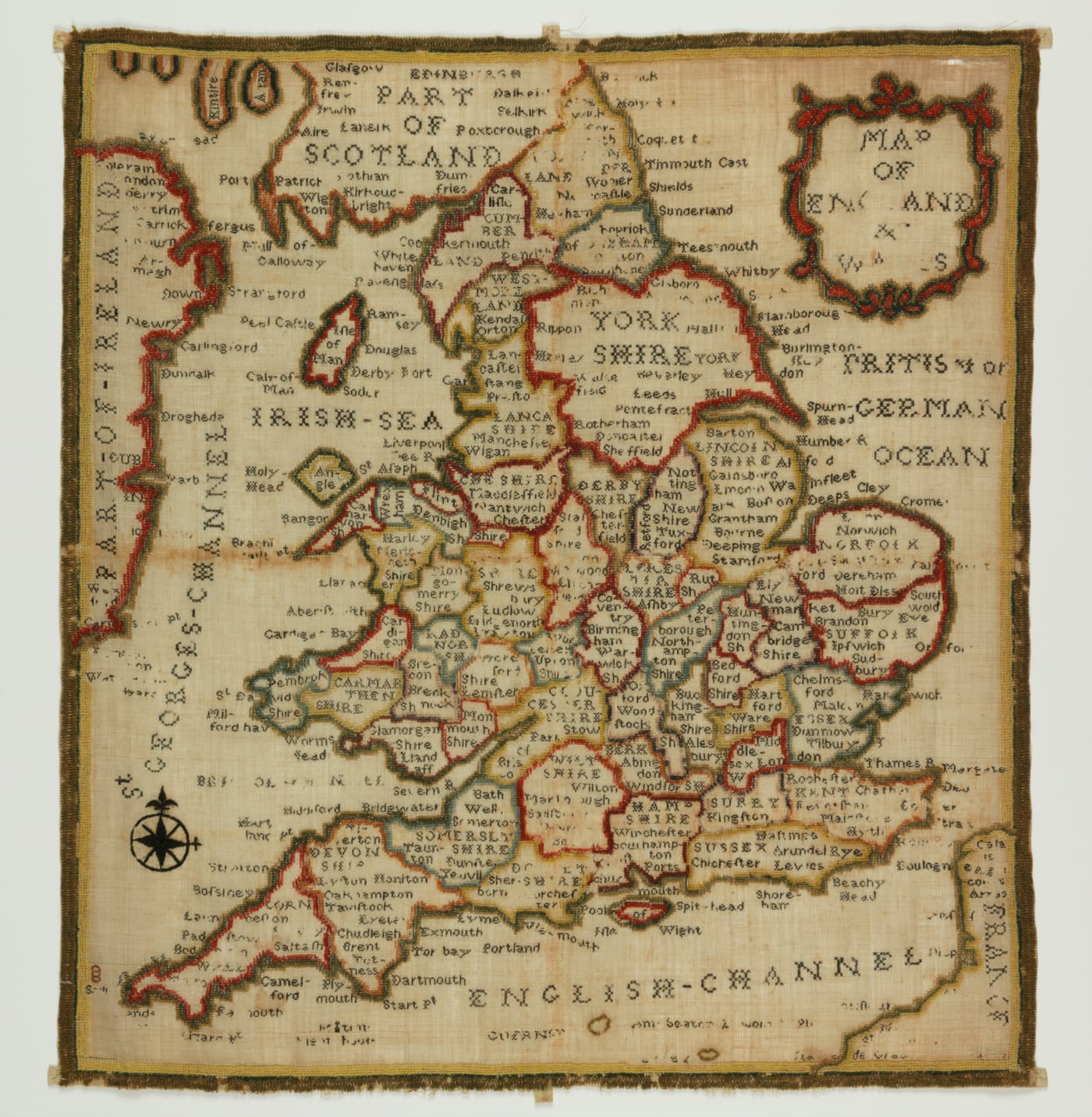 Map sampler (1790), inscribed "Ann Seaton" (© The Fitzwilliam Museum, University of Cambridge)