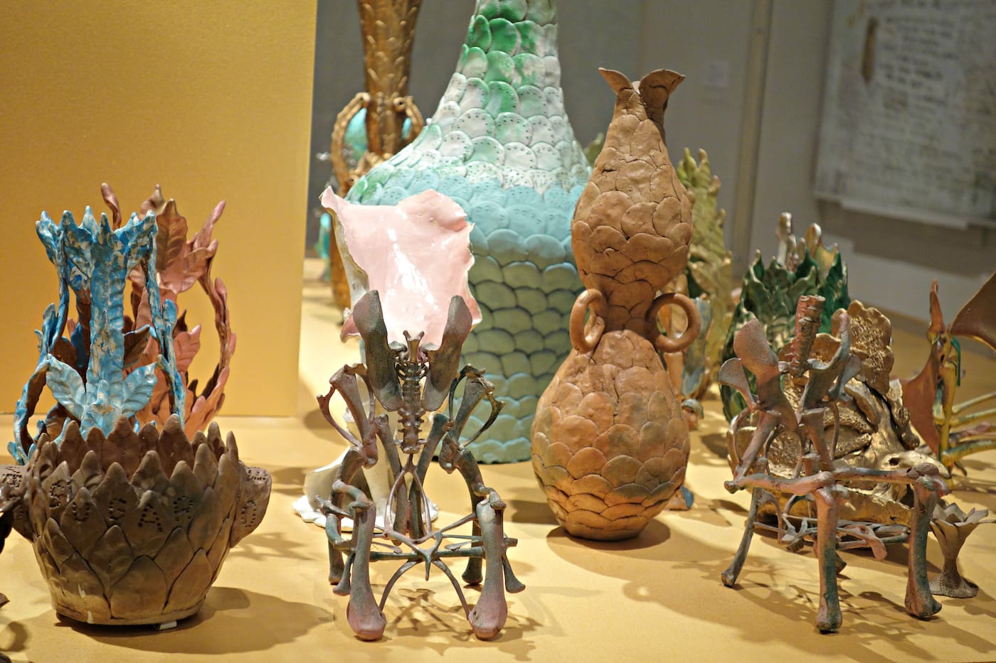 Installation view of <em>Mythologies: Eugene von Bruenchenhein</em> at the John Michael Kohler Arts Center (photo by the author for Hyperallergic)