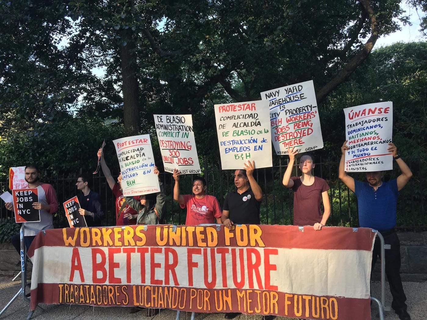 B&H Photo Video warehouse workers outside Gracie Mansion at last night's protest (photo courtesy Laundry Workers Center)