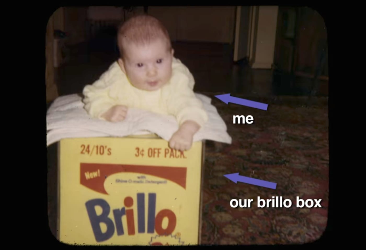 Still from <em>Brillo Box (3ç off)</em> (Brillo trademark used with permission of Armaly Brands, Inc. / screenshot by the author via YouTube)