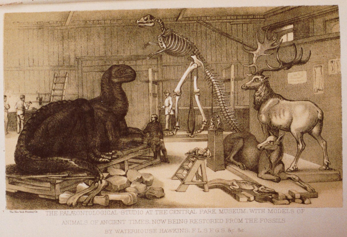 Benjamin Waterhouse Hawkins's Central Park studio (1870s) (via Wikimedia)